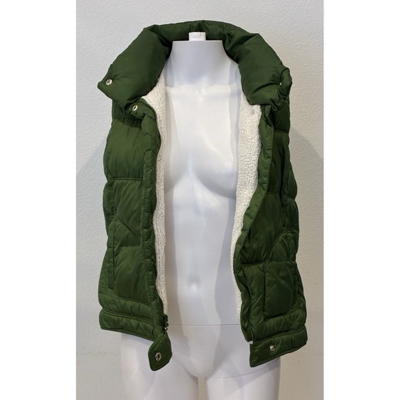 Vtg Old Navy Quilted Puffer Vest Womens M Green Fleece Lined‎ Y2K Grunge Gorp - Picture 3 of 10